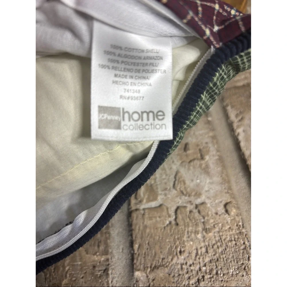 JC Penny Home Collection Vintage Pillow Green Plaid Patchwork & Moose Cabin GUC‎